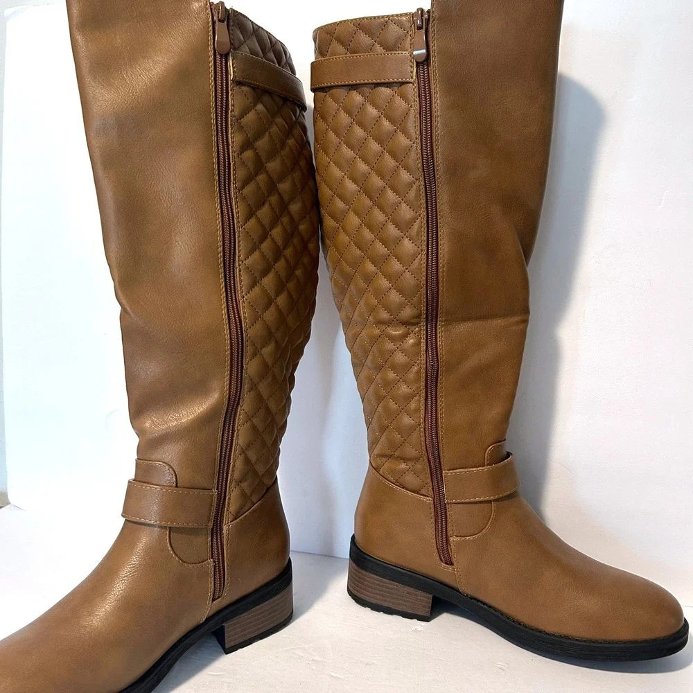 New Dream Pairs Riding Boots Womens 7 Brown Quilted Buckle Knee High Boots